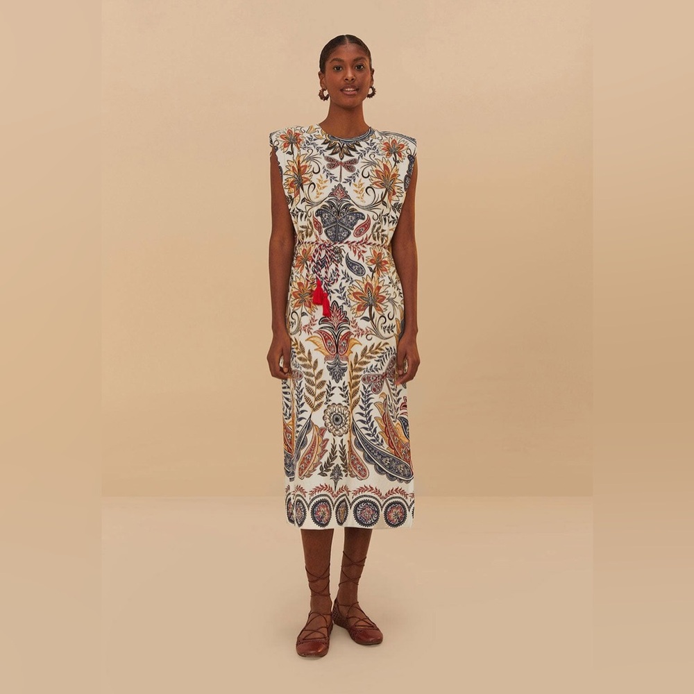 Farm Rio Off-White Boho Glam Midi Dress